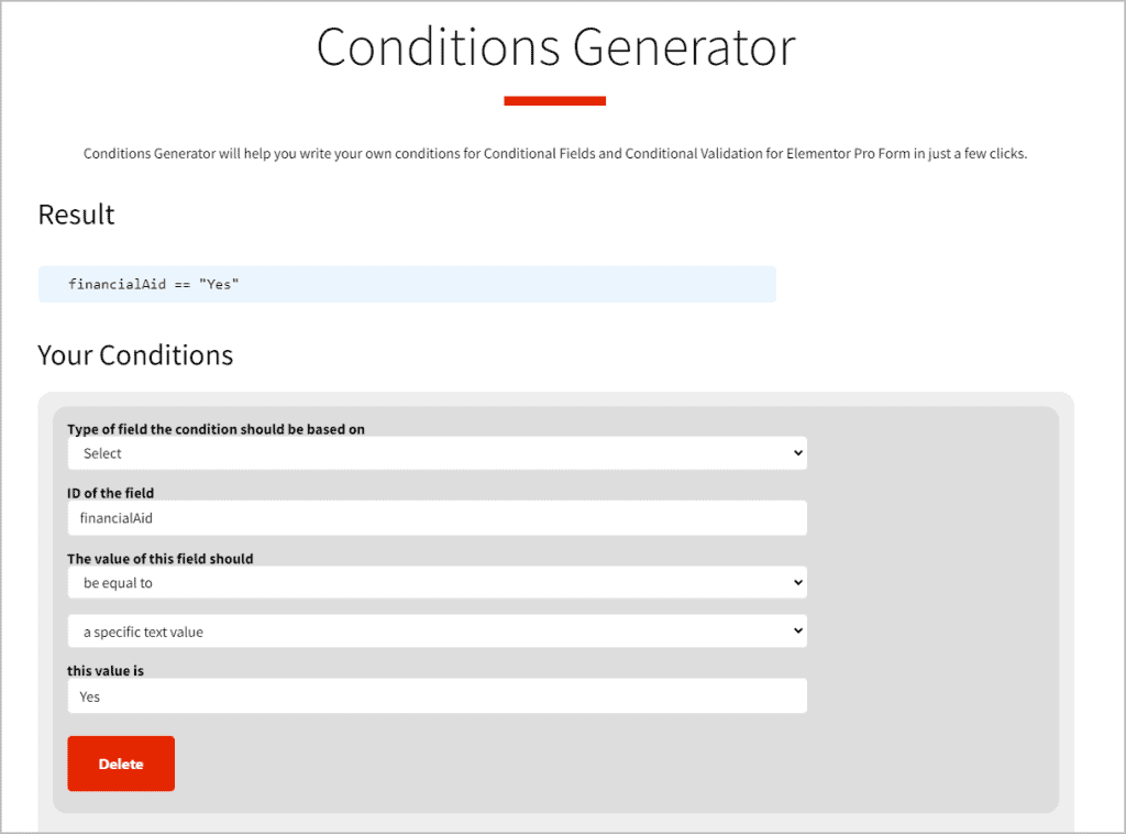 Using the conditions generator