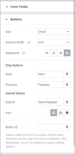 Setting the button size