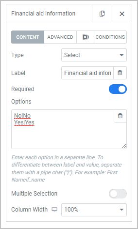 Adding financial aid option