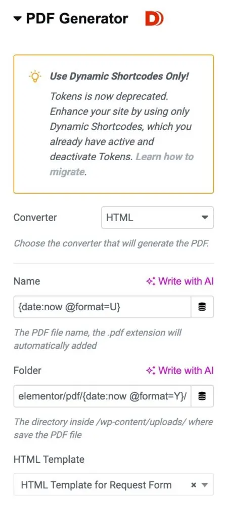 specifying html template