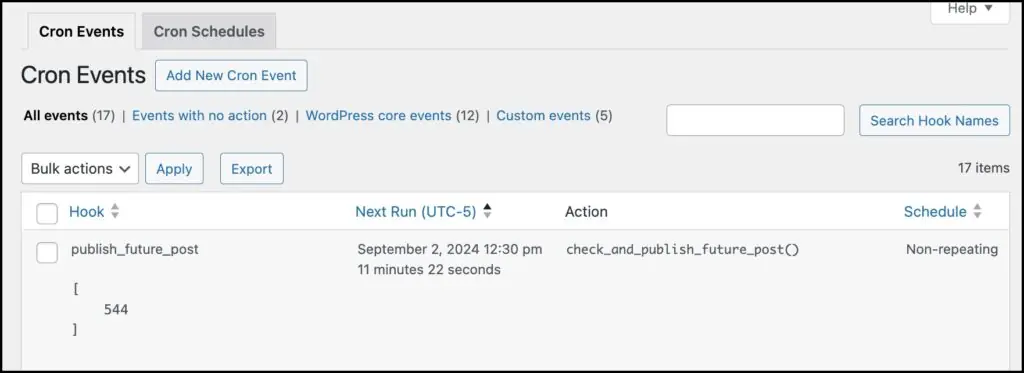 future page publish cron event