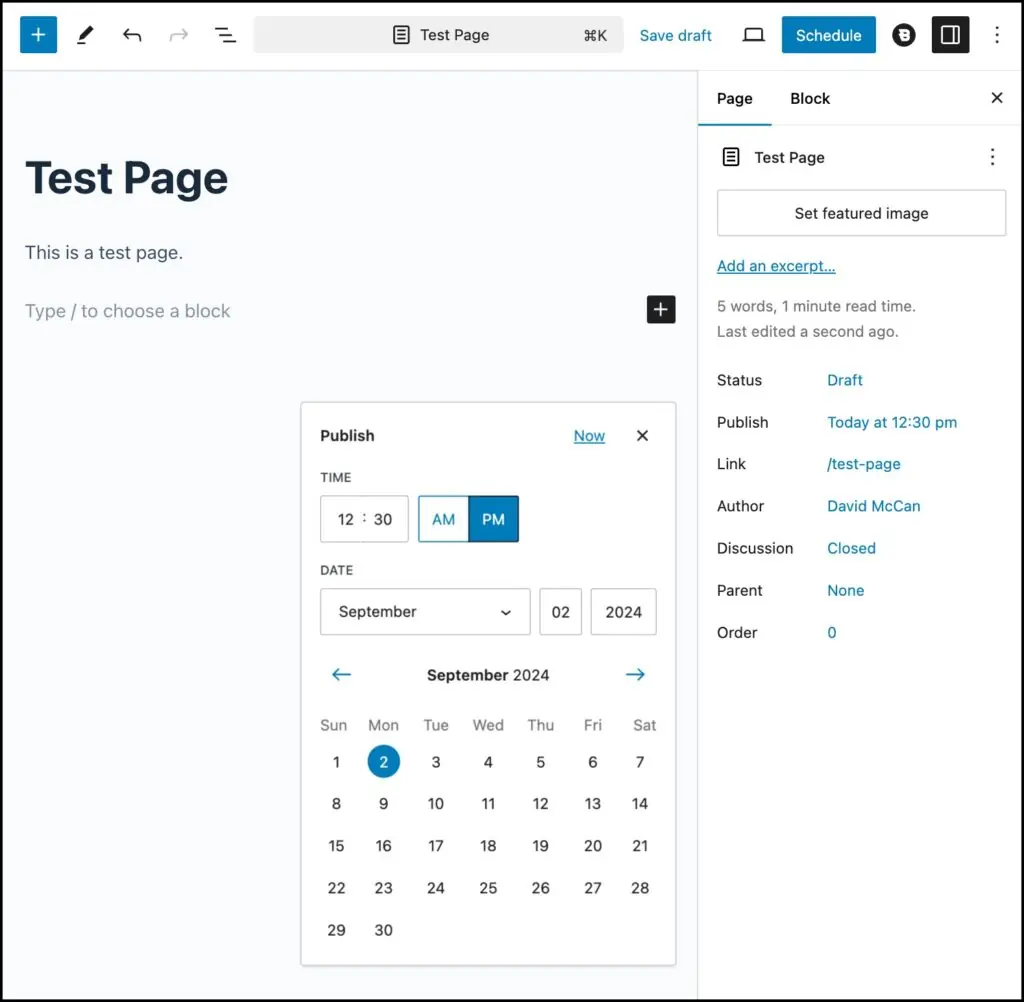 scheduling a page in the future