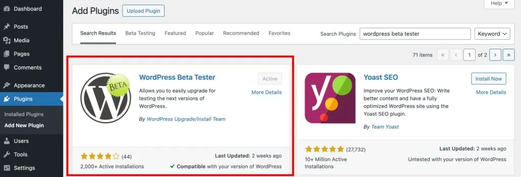installing the beta tester plugin