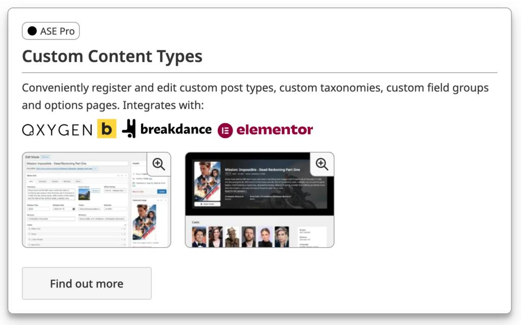 The Custom Content Types feature on the ASE website