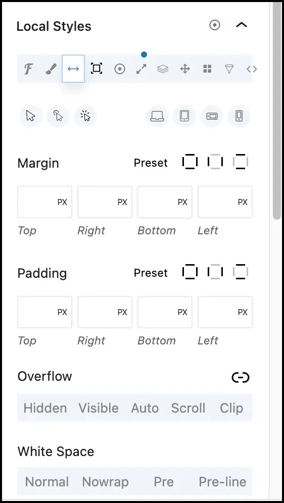 greenshift element blocks local styles expaned
