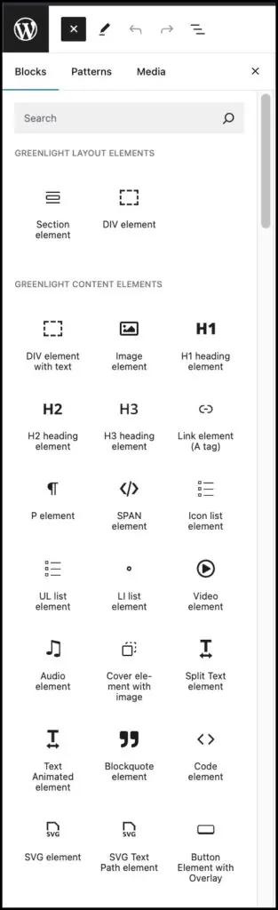 greenshift list of element blocks