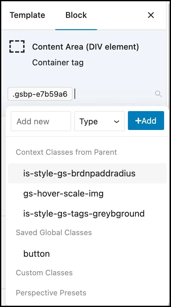 greenshift on page class management