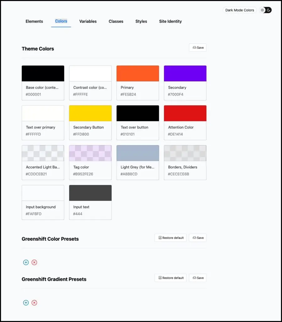 greensift stylebook colors