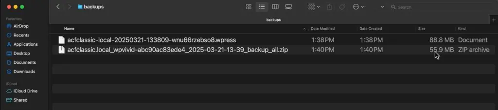 wpvivid file size