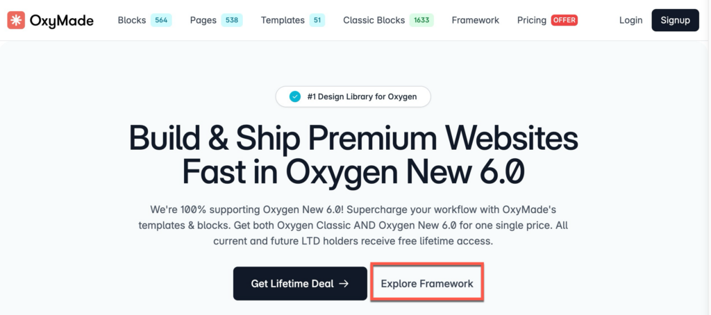 Oxymade website with link to free framework