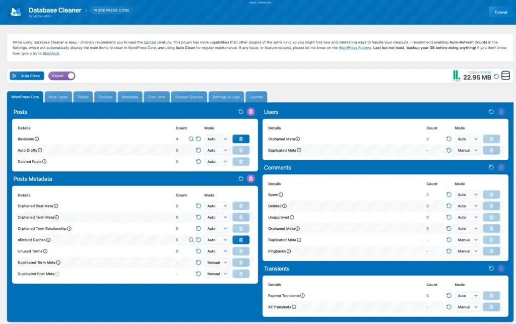 Meow Apps Database Cleaner – WebTNG