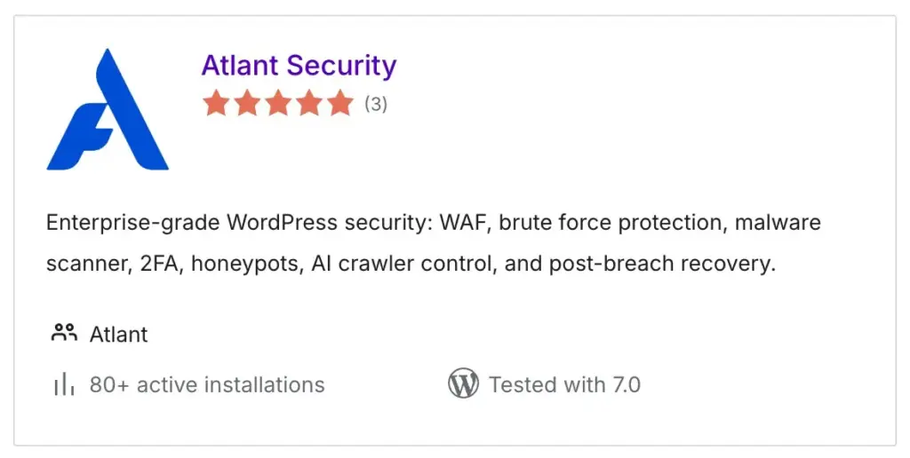 Atlant security in the wordpress directory